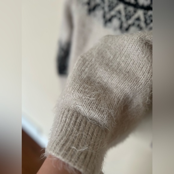 Knox Rose Nordic Eyelash Sweater Black White Scoop Neck Pullover - Picture 7 of 7